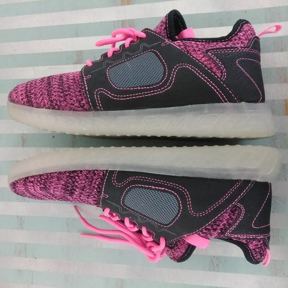 Flash Lights LED Light-Up Rechargeable Sneakers - Pink, Green, & Blue - Size 6